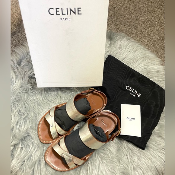 Celine Silver Leather Slingback Sandals Size 37 - Picture 1 of 7